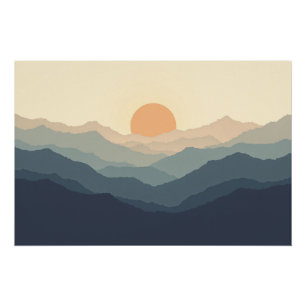 Layers of Calm - Minimalist Mountain Sunset ポスター