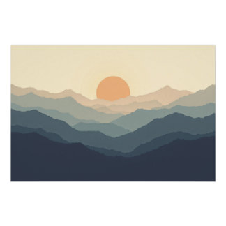 Layers of Calm - Minimalist Mountain Sunset ポスター