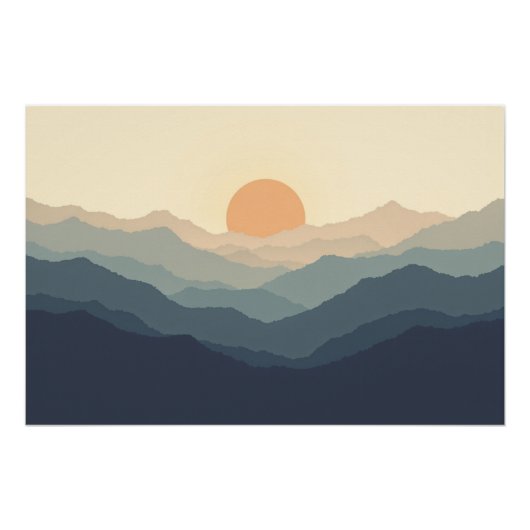 Layers of Calm - Minimalist Mountain Sunset ポスター (正面)