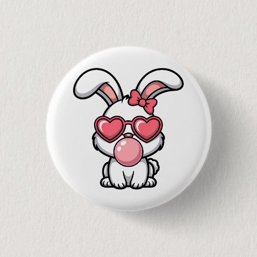 layful Kawaii Rabbit with Bubblegum Bubble 缶バッジ (正面)