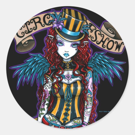 "Layla" Steampunk Circus Tattoo Sideshowスタンプ ラウンドシール (正面)