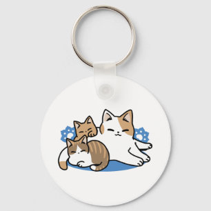 Laze Far日 – かわいい怠け猫デザイン キーホルダー