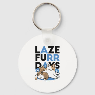 Laze Far日 – かわいい怠け猫デザイン キーホルダー