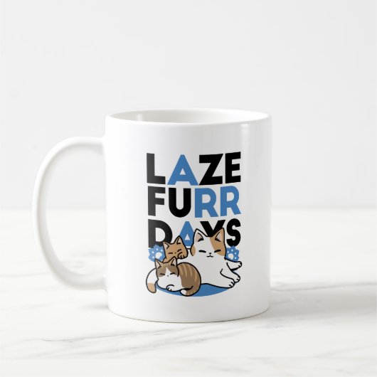 Laze Far日 – かわいい怠け猫デザイン コーヒーマグカップ (左)