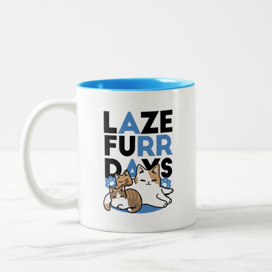 Laze Far日 – かわいい怠け猫デザイン ツートーンマグカップ (左)