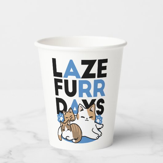 Laze Far日 – かわいい怠け猫デザイン 紙コップ (正面)