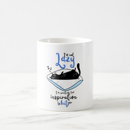 Lazy Black Cat & Inspiration Quote 陶磁器コーヒー コーヒーマグカップ (中央)