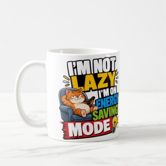 Lazy Cat Energy Saving Mode Funny Mug — Cat Lover コーヒーマグカップ (左)