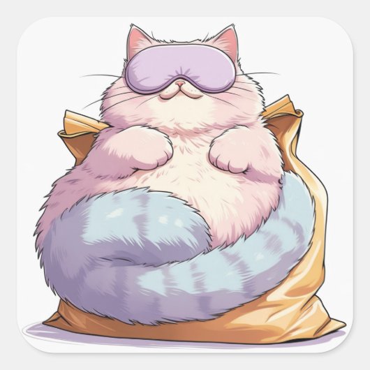 Lazy Cat Snack Nap スクエアシール (正面)