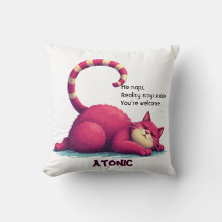 Lazy Cat Throw Pillow – Atonic: I Nap. You Exist クッション