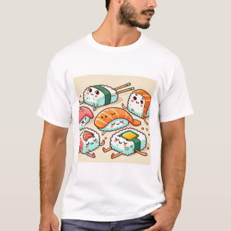 Lazy Cats on Sushi Tシャツ