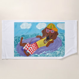 Lazy Dachshund on a Float ビーチタオル