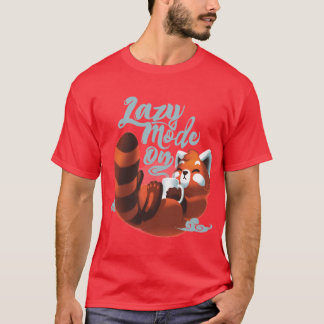 Lazy mode ON かわいいレッサーパンダ もふもふ コーヒー 動物 fu Tシャツ