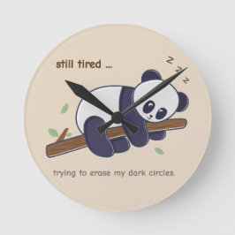 Lazy Panda Quote – まだ眠い＆目の下のクマ ラウンド壁時計