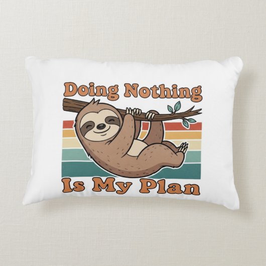 Lazy Retro Sloth Quote Rectangular Pillow アクセントクッション (裏面)