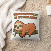 Lazy Retro Sloth Square Throw Pillow クッション (ブランケット)