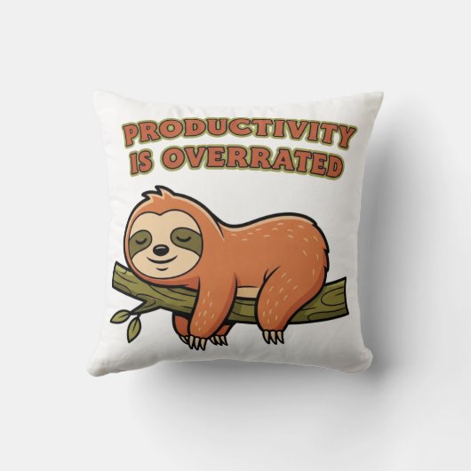 Lazy Retro Sloth Square Throw Pillow クッション (裏面)