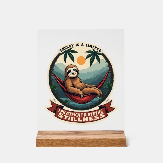 Lazy Sloth Humor Shirt Selective Effort Vintage アクリルサイン (正面)