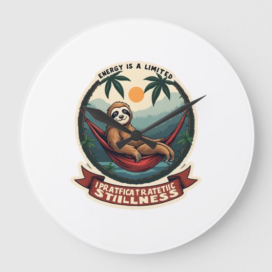 Lazy Sloth Humor Shirt Selective Effort Vintage ラージ壁時計 (正面)