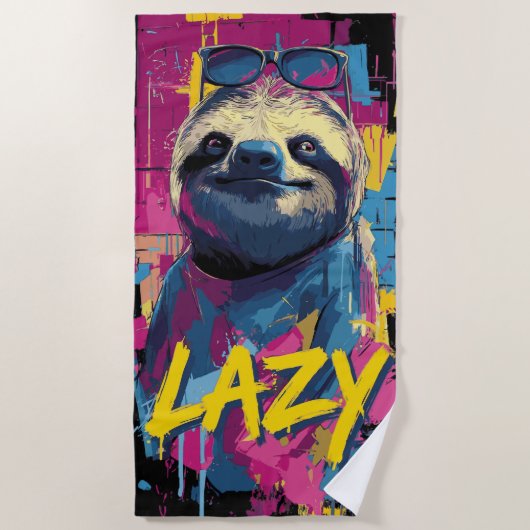 Lazy Sloth Pop Art with Sunglasses Urban Style ビーチタオル (正面)