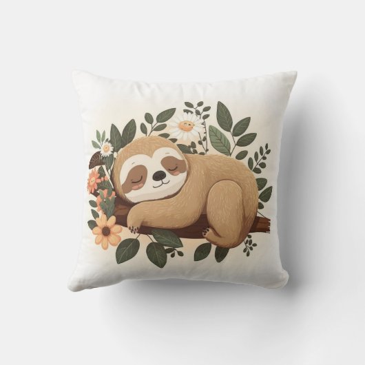 Lazy sloth sleeping on a branch cartoon            クッション (裏面)