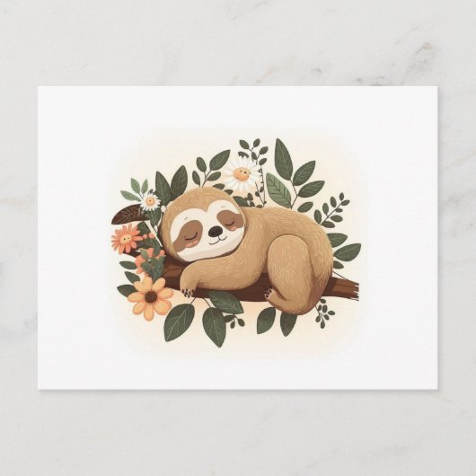Lazy sloth sleeping on a branch cartoon            ポストカード (正面)