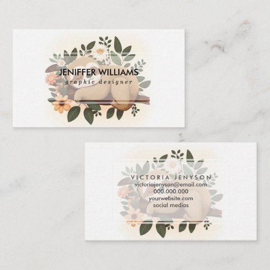 Lazy sloth sleeping on a branch cartoon            名刺 (正面/裏面)