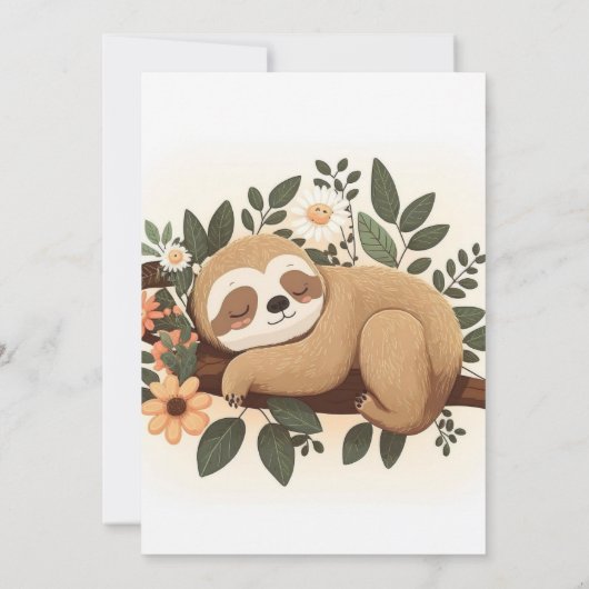 Lazy sloth sleeping on a branch cartoon            招待状 (裏面)