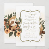 Lazy sloth sleeping on a branch cartoon            招待状 (正面/裏面)