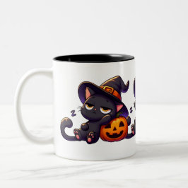 Lazy Witch Cat Pumpkin Halloween マグカップ|両面プリント ツートーンマグカップ