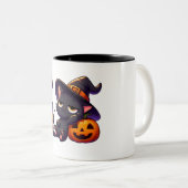 Lazy Witch Cat Pumpkin Halloween Mug | Two-Sided C ツートーンマグカップ (正面右)