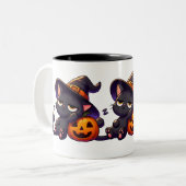 Lazy Witch Cat Pumpkin Halloween Mug | Two-Sided C ツートーンマグカップ (正面左)
