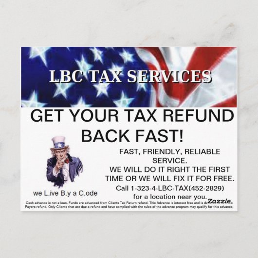 LBC TAX SERVICESプロプロモーションポストカード ポストカード (裏面)