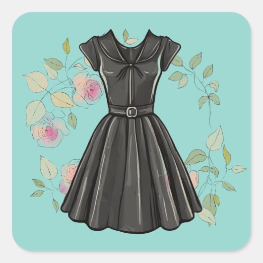 LBDステッお洒落カーヴィンテージリトルブラックドレスデカール スクエアシール (正面)