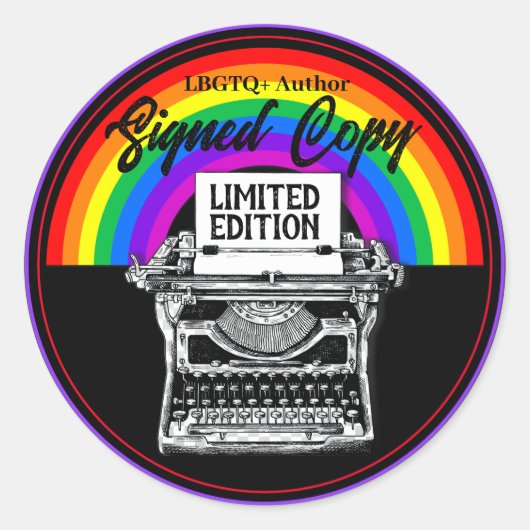 LBGTQ+作家署名入りコピータイプライター ラウンドシール (正面)