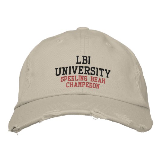 LBI UNIVERSITY (TM) SPEELING BEAH CHAMPEEON 刺繍入りキャップ (正面)