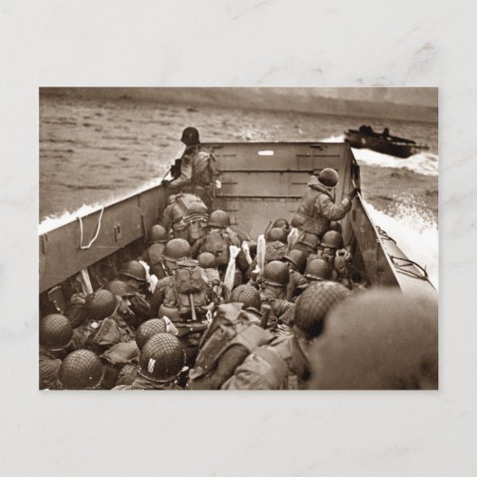 LCIと兵士 オマハビーチの橋頭堡 ポストカード (正面)