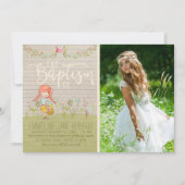 LDSの洗礼の写真の招待状|の春の花の女の子 招待状 (正面)