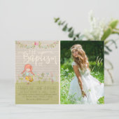 LDSの洗礼の写真の招待状|の春の花の女の子 招待状 (スタンド正面)