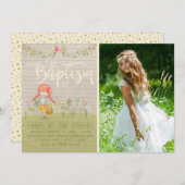 LDSの洗礼の写真の招待状|の春の花の女の子 招待状 (正面/裏面)