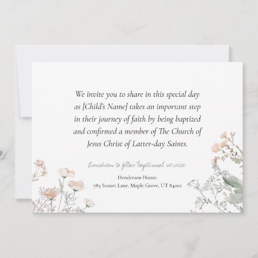 LDSイエスキリストの教会バプテスマフローラ 招待状 (裏面)