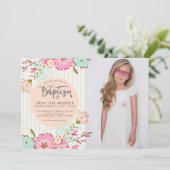 LDSバプテスマ写真招待状 |フローラエレガントガール 招待状 (スタンド正面)