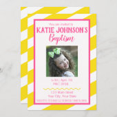 LDSバプテスマ招待状GIRL – 黄色とピンク 招待状 (正面/裏面)