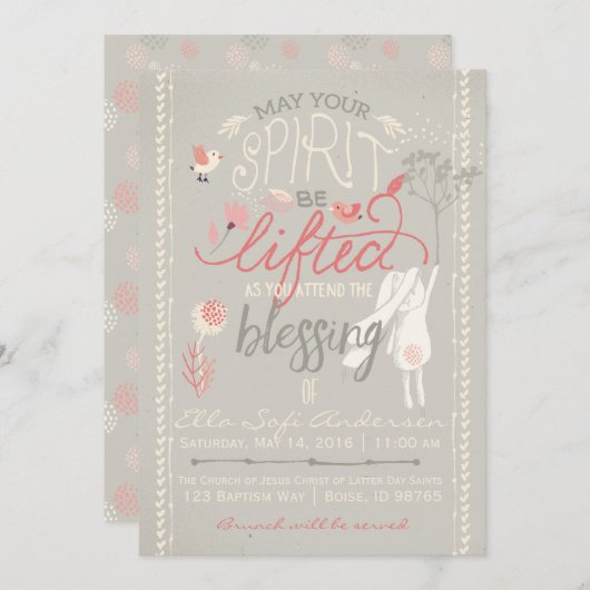 LDSベビー賛美招待状 | フローラガールバニー 招待状 (正面/裏面)