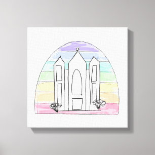 LDS ソルトレイクシティ寺院 虹色の夕焼け モルモン教 キャンバスプリント