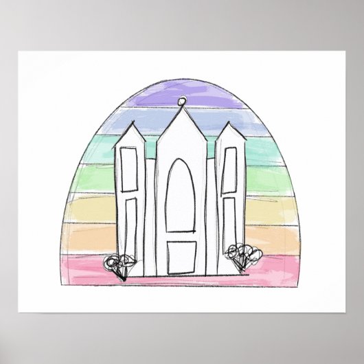 LDS ソルトレイクシティ寺院 虹色の夕焼け モルモン教  ポスター (正面)