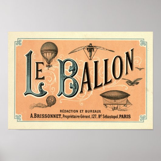 Le Balloon 1883航空雑誌ad ポスター (正面)