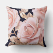 Le Boudoir Noir Peachy Pink Roses on Black クッション (正面)