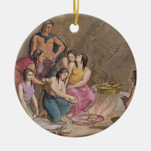 「Le Cからトウモロコシのパン、メキシコを、作っているアステカな女性 セラミックオーナメント (正面)