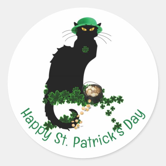 Le Chat Noir Clover St. Patrick's Day ラウンドシール (正面)